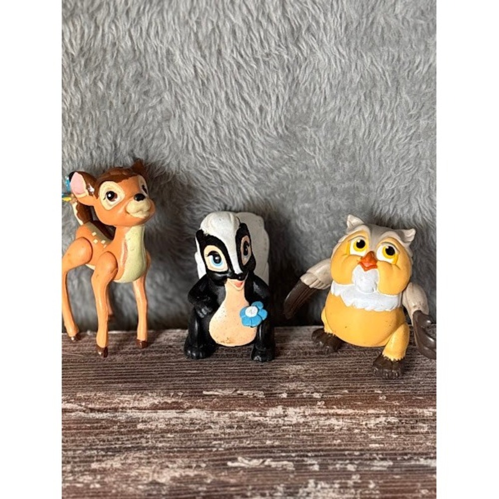 3 Disney‎ Bambi McDonald's Happy Meal Toys Set Vintage 1988 Bambi, Owl, Flower